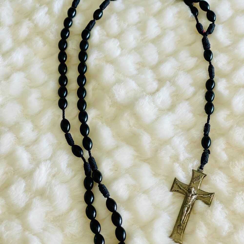 Vintage Catholic Rosary Beads- Black
